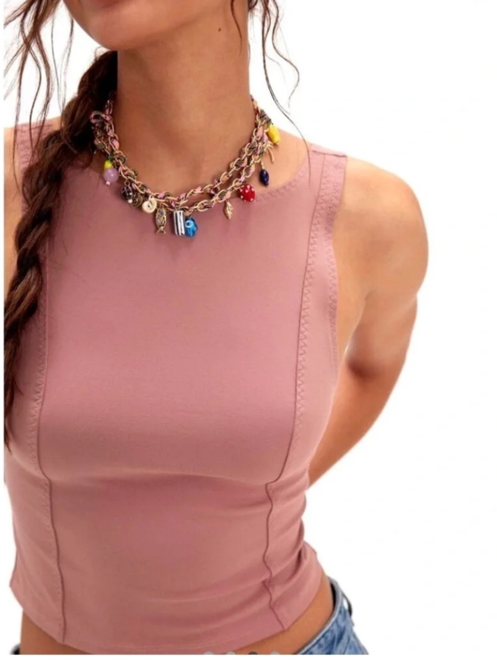 Free People Dusty Rose Sleeveless Crop Tank NWT Size M